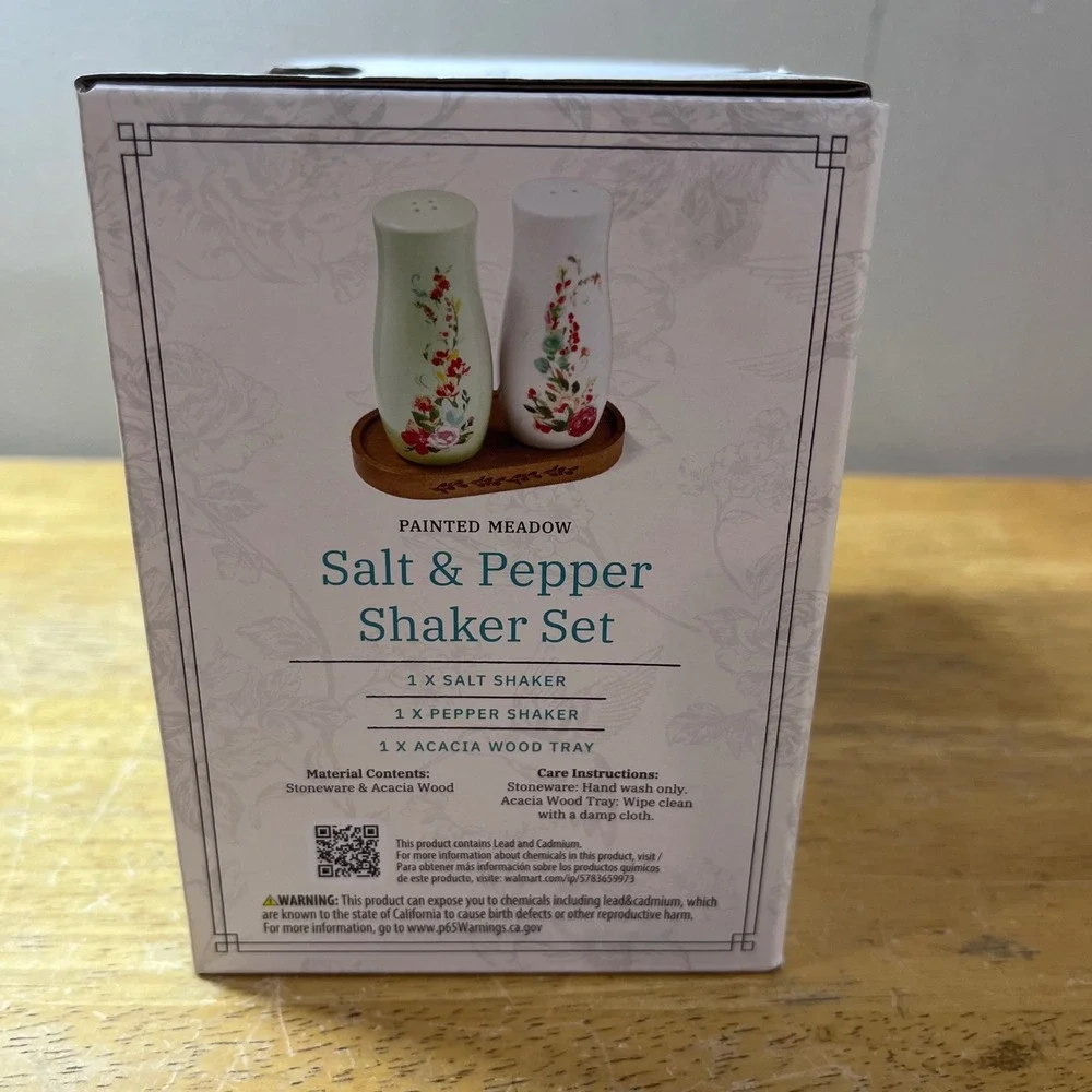 The Pioneer Woman Painted Meadow Salt & Pepper Shaker Set 3pc Stoneware Acacia